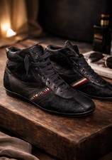 Men’s Black Leather High-Top Sneakers UK 6.5 Designer Style Lace-Up Casual Shoes
