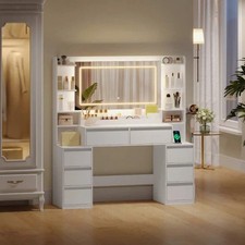 Dressing Table With Led Mirror Drawers Set Makeup Desk Vanity Table Lights