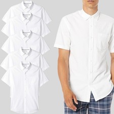 Image of 5pcs Men's Regular-Fit Short-Sleeve Pocket Oxford Shirt 100% Cotton White M