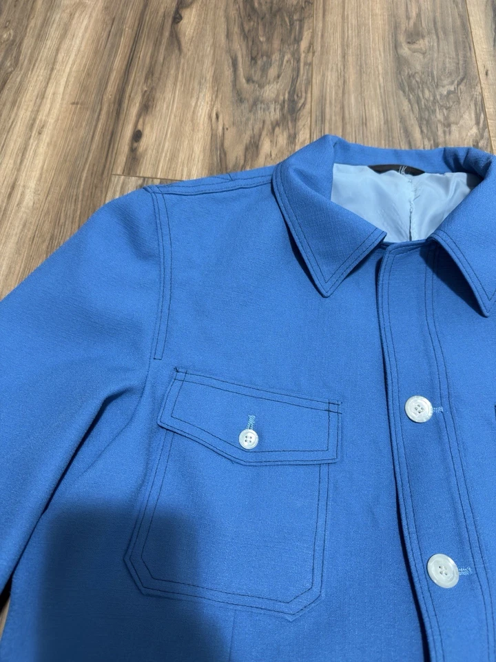 Vintage 1970’s Men's Leisure Blue Full Suit XL Top 36X31 Disco Pants Palm Beach - Image 3 of 4