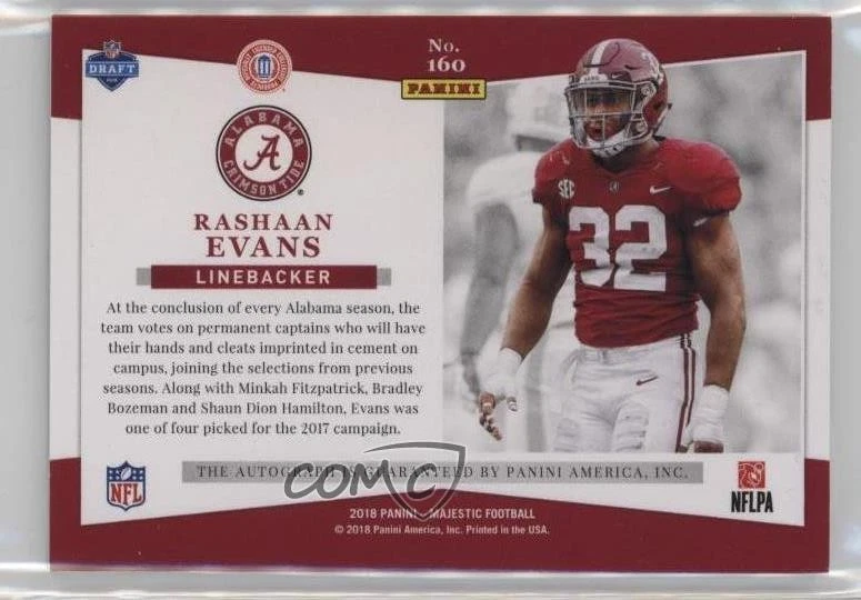 2018 Panini Majestic Signatures Gold /99 Rashaan Evans #160 Rookie Auto RC - Image 2 of 2