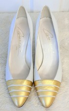 Vintage 80s CARESSA White And Gold Heels Glam Dynasty Made In Spain Size 10