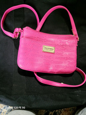 Juicy Couture Pink Logo Embossed Zip Crossbody Bag Small Gold Hardware