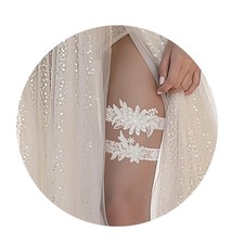 White Lace Wedding Garter Set for Bride Accessories Toss Keep Thigh 15.7-23.6"