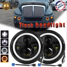 Pair Fit Kenworth T2000 Semi-truck 7"Inch Round LED Headlights Hi/Low Halo DRL +
