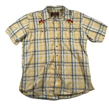 Walls Ranch Wear Plaid Shirt L Western Birds Graphic Pearl Snap Flaws Repaired