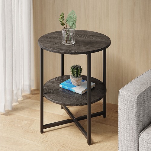 2/3 Tiers Round Bedroom Bedside Cabinet Furniture Storage Nightstand Side Table - Picture 5 of 29