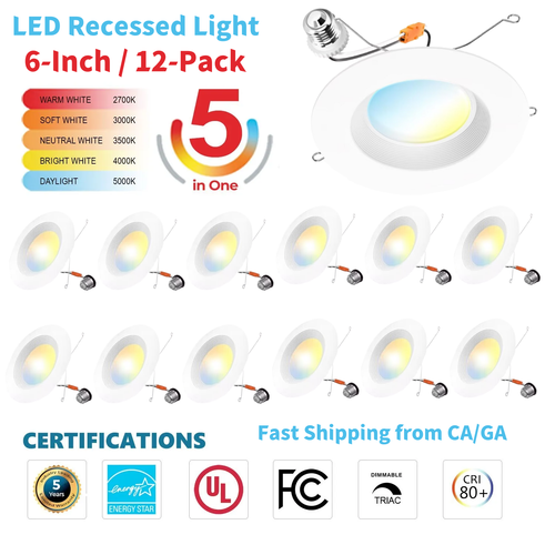 LED Recessed Light 6 Inch, 2700K/3000K/3500K/4000K/5000K , Dimmable 5CCT Lights - Picture 22 of 23