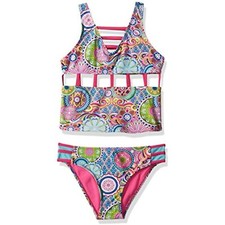 YMI Girls' Big Peace Love Tankini, Multi-Colored, 10/12