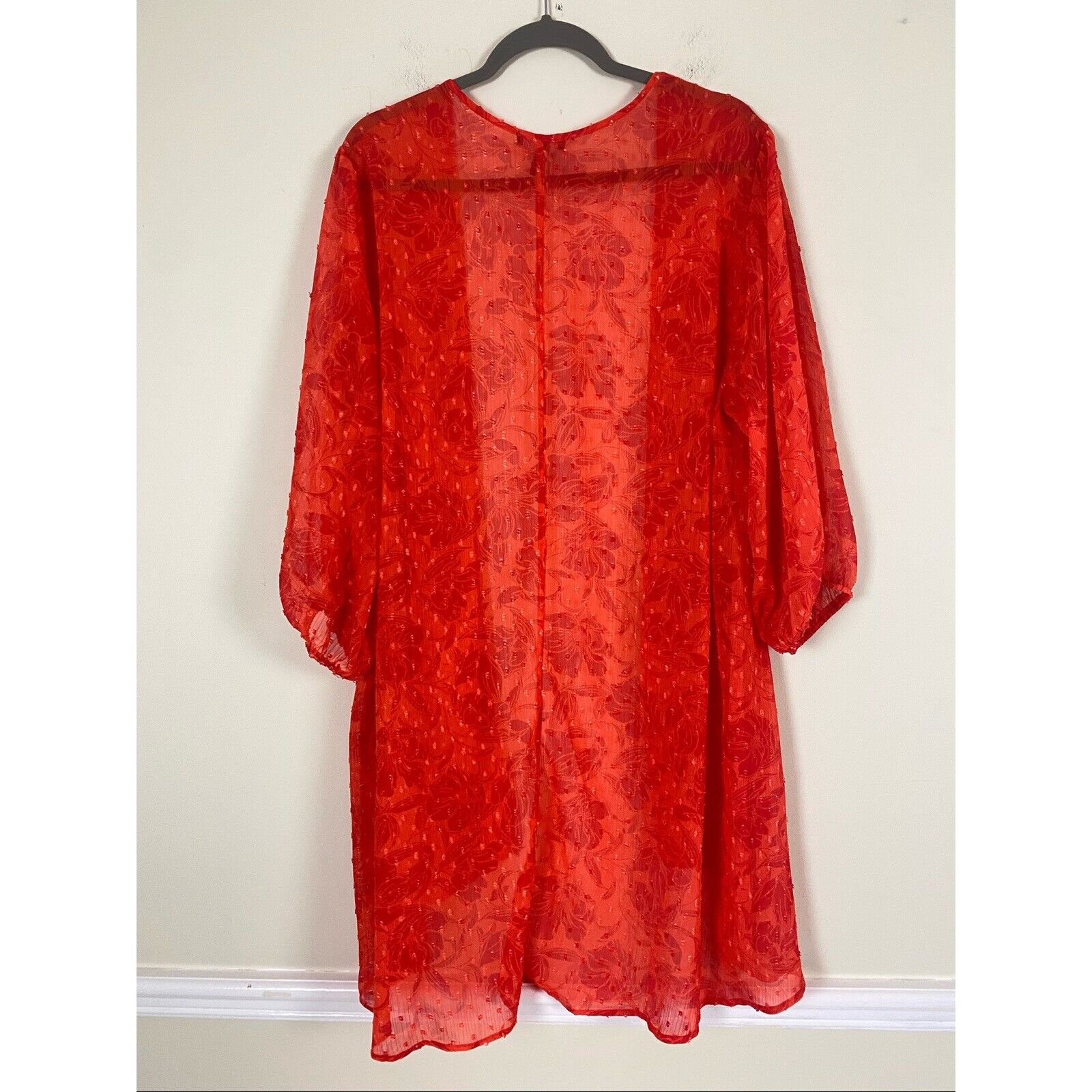 Torrid Red Blouson Sleeve Kimono Clip Dot Chiffon… - image 11