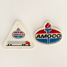 AMOCO Gas Oil Embroidered Patch Triangle Tanker Truck Oval Set of 2