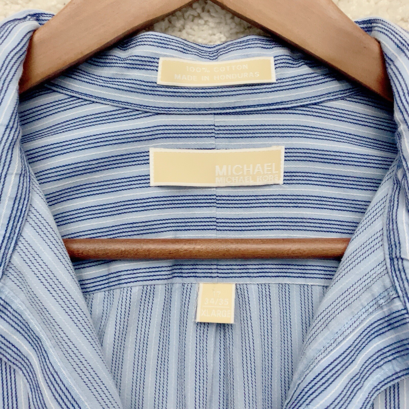 MICHAEL KORS Blue Striped Long Sleeve Button Down Shirt XL Extra Large 34/35 thumbnail 4