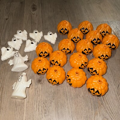 Vintage Halloween Pumpkin & Ghost Blow Mold 25 Count String Light COVERS only