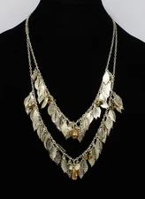 Beautiful New Double Strand Gold Leaf Charm Necklace with Beads #N2207