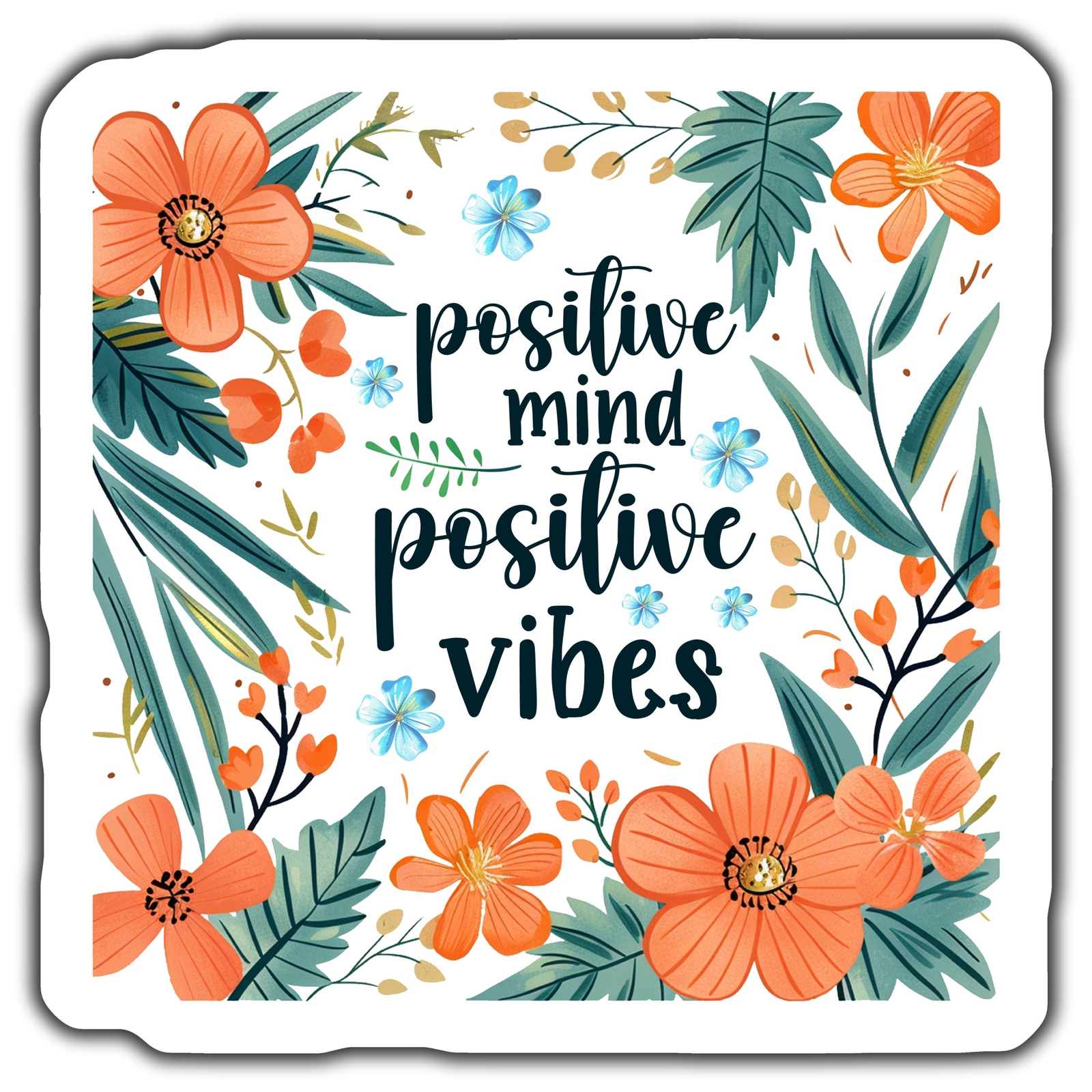 POSITIVE MIND POSITIVE VIBES STICKER, MOTIVATIONAL FLORAL STICKER ...