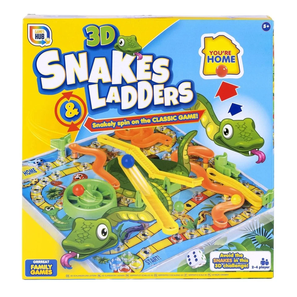 3D Snakes and Ladders Kids Childrens Board Game & Pieces Traditional Family Toy - Image 4 of 4