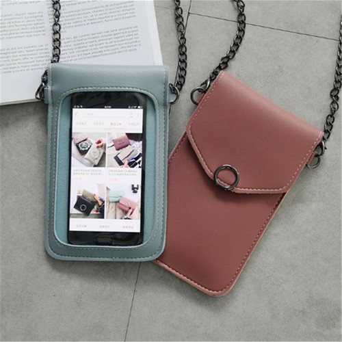Touch screen Borsa a tracolla in pelle Borsa per cellulare con retro  trasparente | eBay