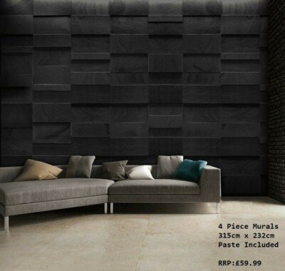 DEFEKT 1WAND dunkler ROCKBRICK Stein realistische Optik grau schwarz stilvolle TAPETE