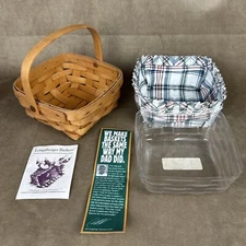 Vintage Longaberger Small Berry Basket + Plaid Liner & Protector 6"x6"x3"