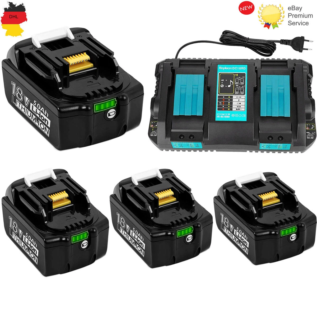 Akku f r Makita 18V 5Ah DUAL Ladeger t BL1850B BL1860 BL1850