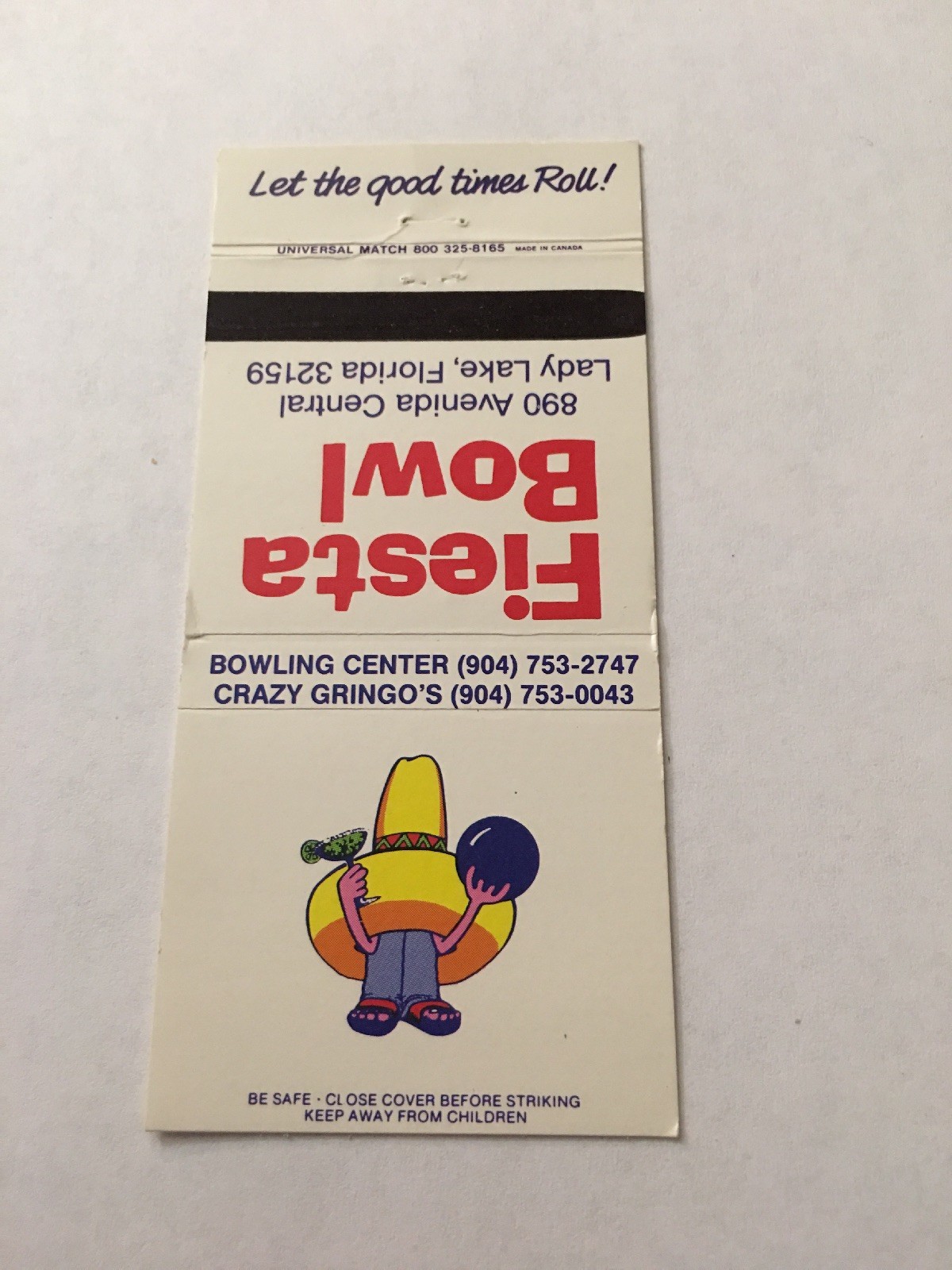 Vintage Matchbook Matchcover Fiesta Bowl Bowling Lady Lake FL Unstruck