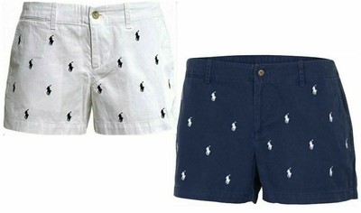 Polo Ralph Lauren Women Embroidered Chino Shorts Pony Logo White