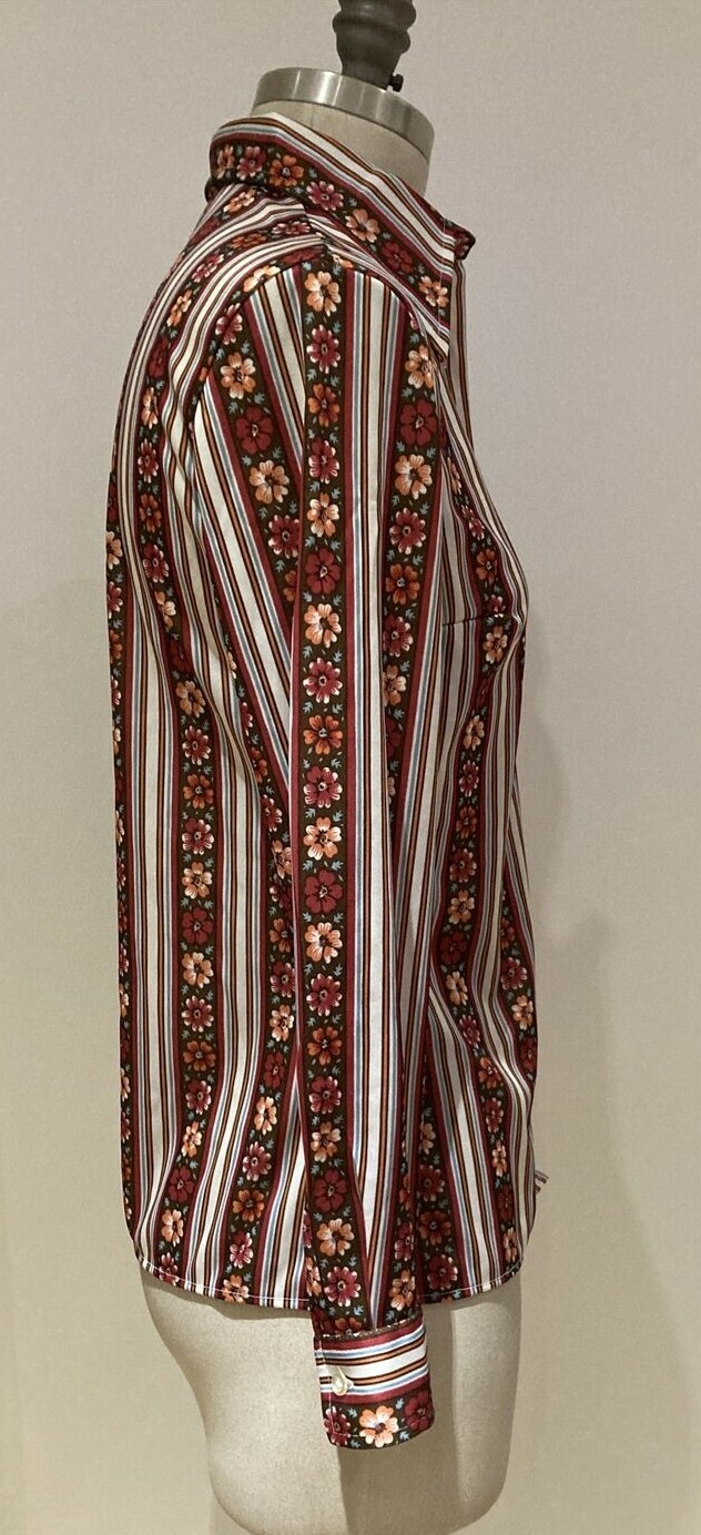 Vintage 1970s Red/Floral Striped M & S Blouse/Shirt, Size 34" Bust, New No Tags 6