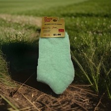 VTG Socks 1980's Furry Feet Mint Green Low Cut Acrylic Hanes Beverly Jane 6-8.5