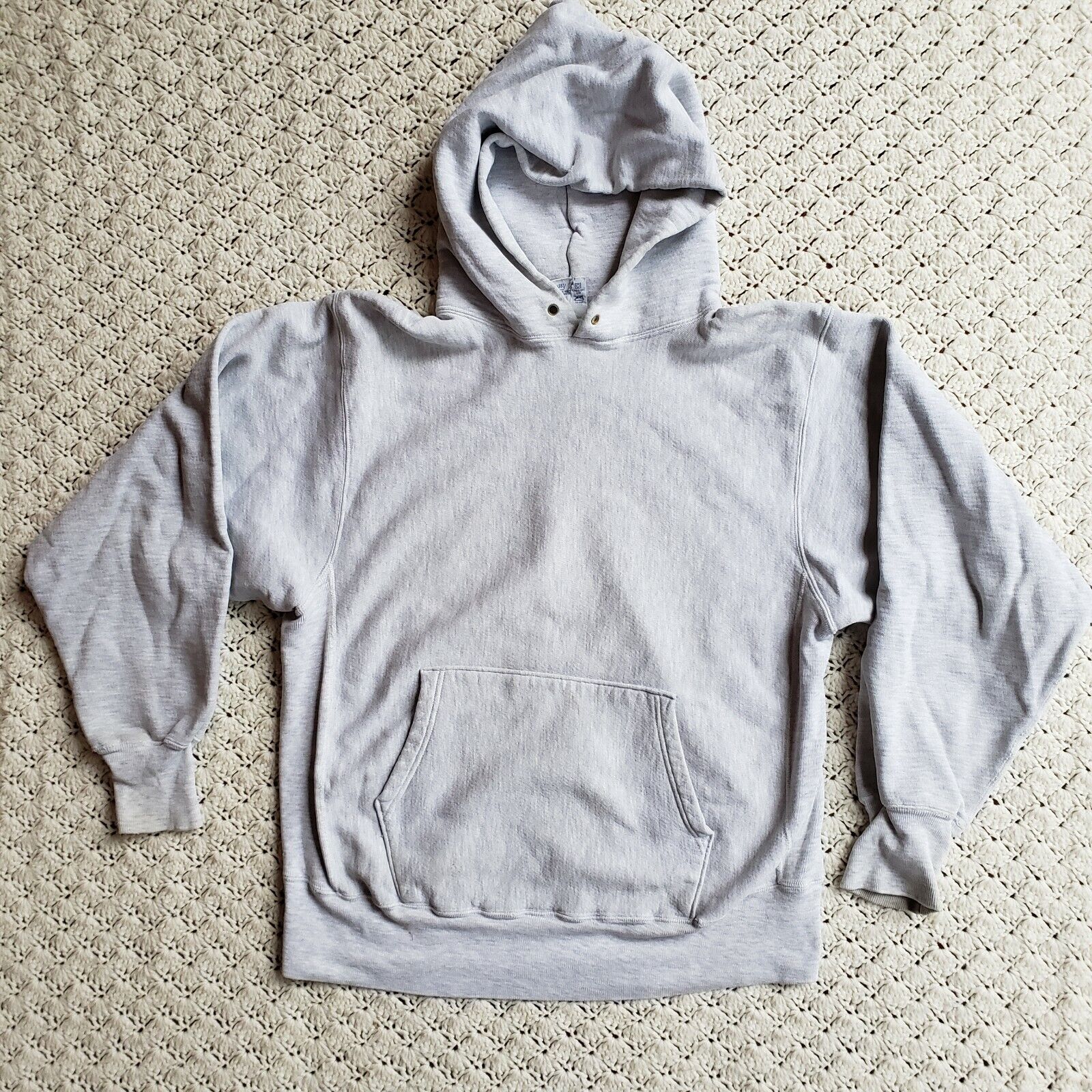 Vtg Champion Reverse Weave Hoodie Hooded Blank Grey 90s Sweatshirt - Large L