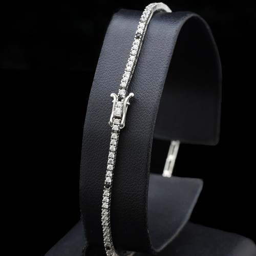 Pulsera Tenis Oro Blanco 18KT Brillantes Negros Y Blancos 1.23CT Certificado - Imagen 4 de 5