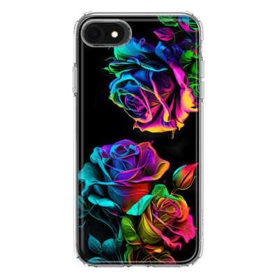 For Apple iPhone 6/7/8/SE 3 Shockproof Hybrid Case, Neon Rainbow Glow Roses
