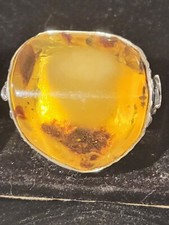 Rare Natural Baltic Amber Large Ring 37.30 Grams, Sterling Silver 925.
