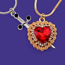 HEART  SWORD NECKLACE PAIR best friends love couples set pendants new 4E