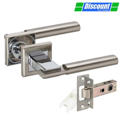Door Handles on Square Rose with Straight Oval Lever Handles and Chrome Finish - Picture 4 of 5