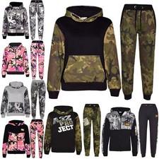 Kids Boys Girls Tracksuit A2Z Camouflage Contrast Hooded Top Bottom Jogging Suit
