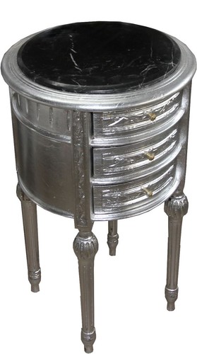 Casa Padrino Barock Kommode / Beistelltisch Silber mit schwarzer Marmorplatte - Bild 2 von 2