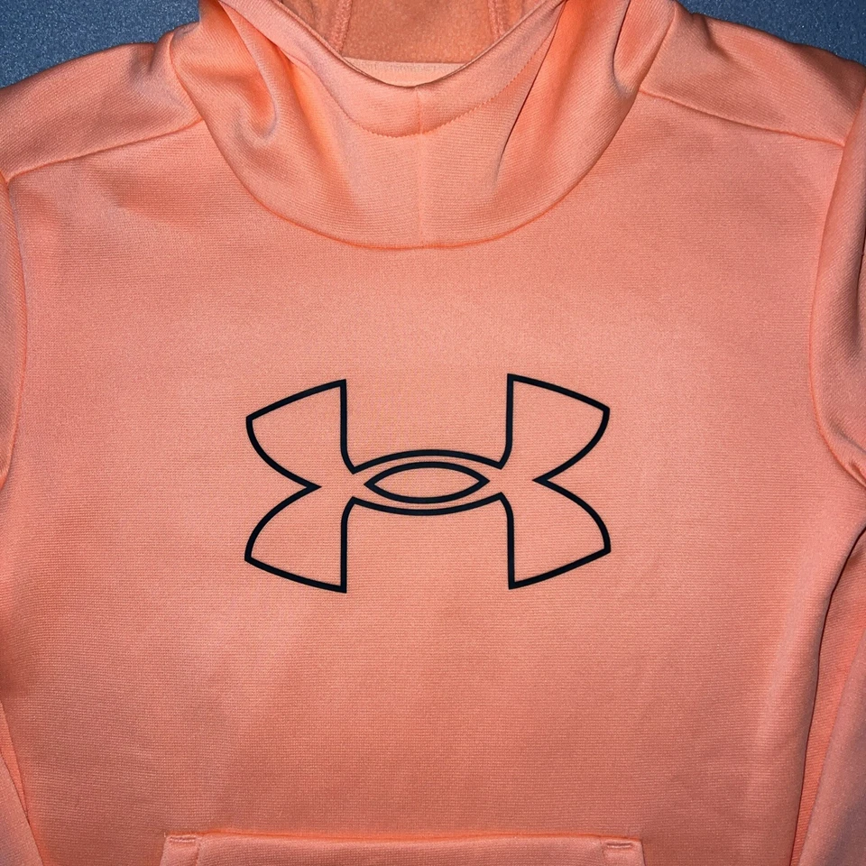 UNDER ARMOUR Girls' Fleece Big Logo Hoodie Bubble Peach Orange Black YMD 1380996 - Image 2 of 4