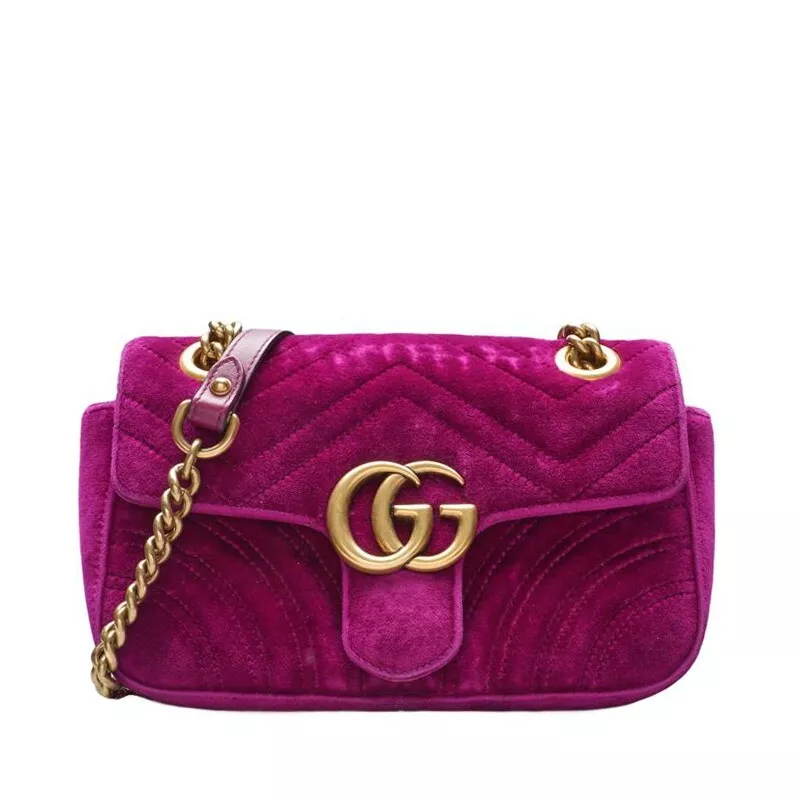 Mini sac à bandoulière Gucci violet matelasse velours GG Marmont rabat