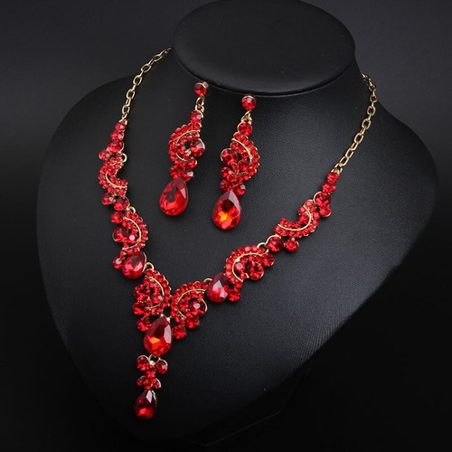 Rhinestone Necklace Crystal Earring Women Bridal Party Prom Wedding Jewelry Set - Picture 64 of 121