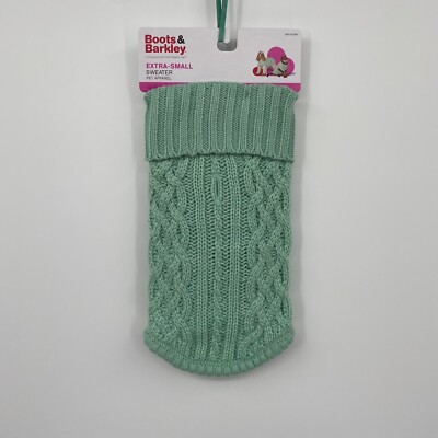 Boots & Barkley Cable Knit Winter Sweater Warm Cat & Dog Green Size XS