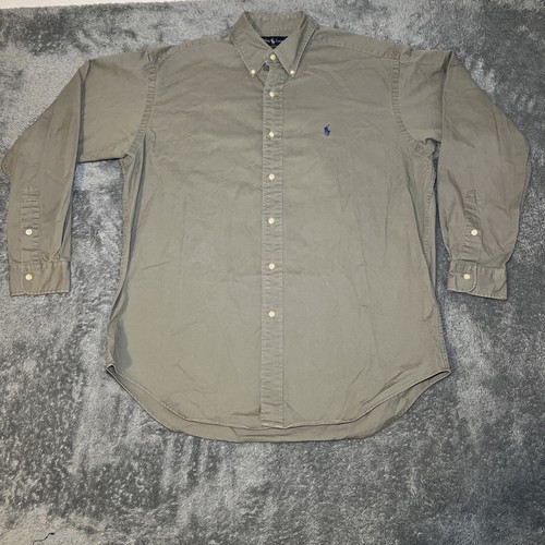 VTG Men SZ M Polo Ralph Lauren Blaire Button Down Shirt Blue Pony GREY