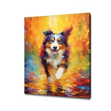 Cute Border Collie Dog Colourful Animal Painting Style Pet Canvas Print Wall Art