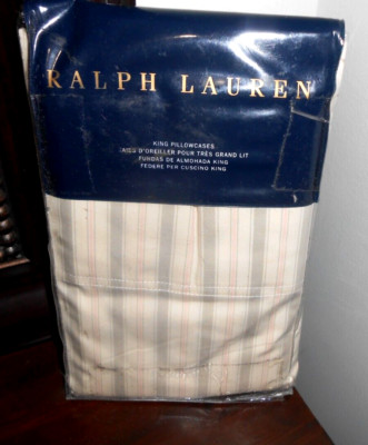 New RALPH LAUREN FRANCOISE Dominque Cream Stripe KING Pillowcases NIOP