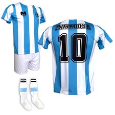 Kit Maglia Maradona 10 Argentina AUTORIZZATA pantaloncino bianco e calzettoni