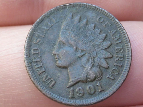 1901 Indian Head Cent Penny- XF Details, 2 Diamonds