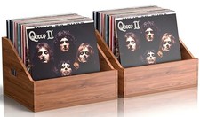 Wood Vinyl Record Storage, Retro  Durable Vinyl Crate and Record 2 Pack Brown