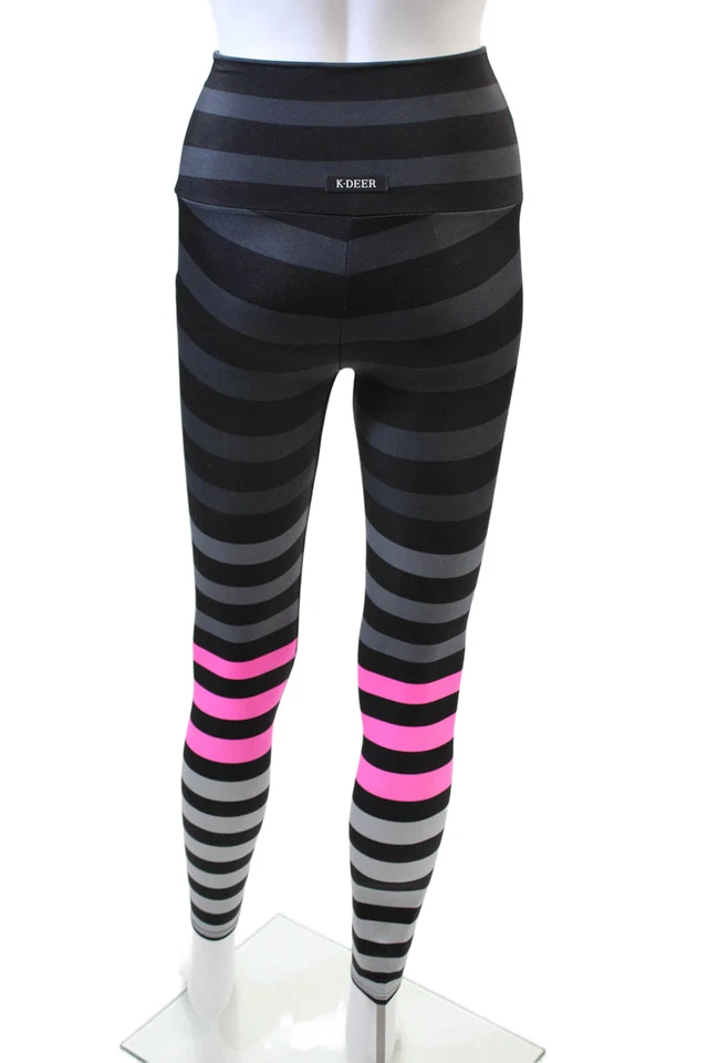 Leggings de mujer K-Deer a rayas cintura alta negro rosa talla XS Foto 3 de 4