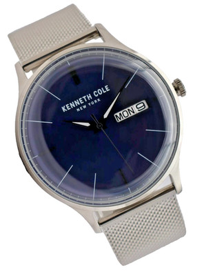 Kenneth Cole New York KC50589016B Herren Uhr Edelstahl Silber Blau Datum 42mm