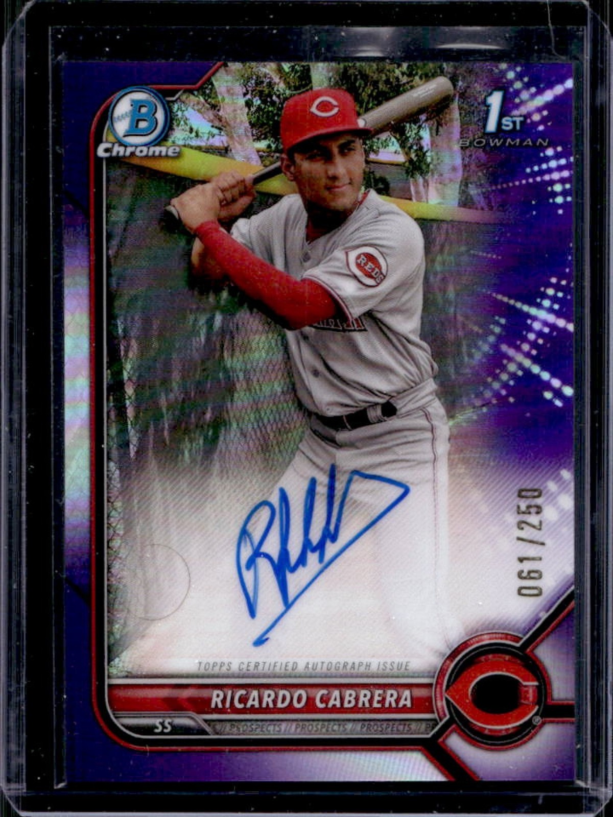 2022 Bowman Chrome Ricardo Cabrera Auto Purple Refractor 1st #/250 Reds