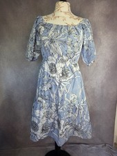 Zara Woman Blue White Floral Stripe Midi Size M UK 12 Off Shoulder Boho Cotton
